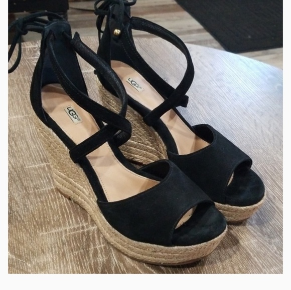 UGG Shoes - Ugg Reagan black suede espadrille wedges 8.5